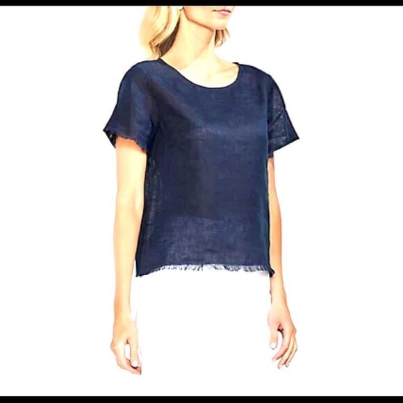 Mi Ami 100% Tencel Fringed Edge Top, Size L - Picture 1 of 13